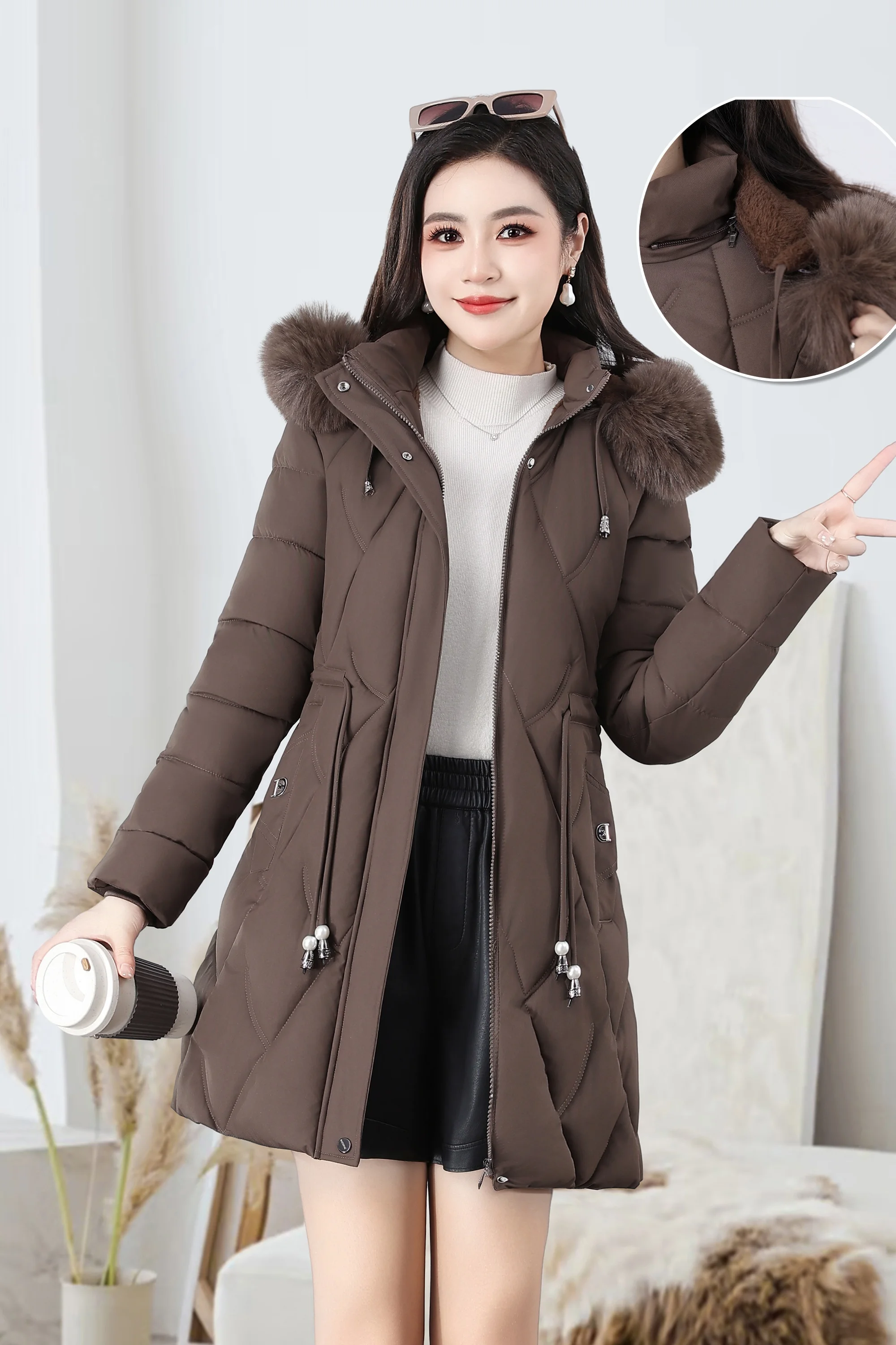 2026 Fashion Winter Women Parkas Long Slim Fashion Korean Big Fur Collar Zipper All-match Warm Down Jacket