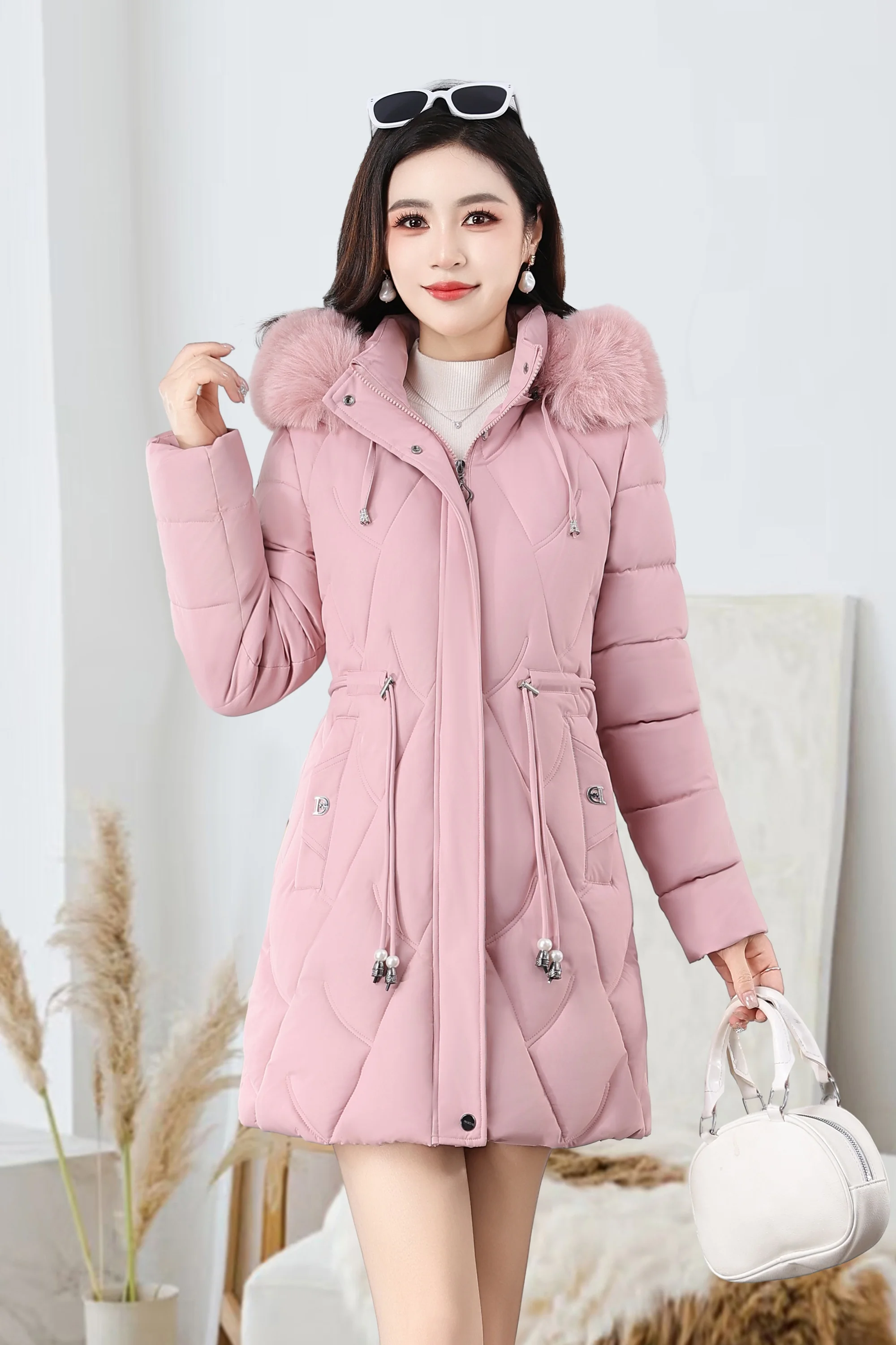 2026 Fashion Winter Women Parkas Long Slim Fashion Korean Big Fur Collar Zipper All-match Warm Down Jacket