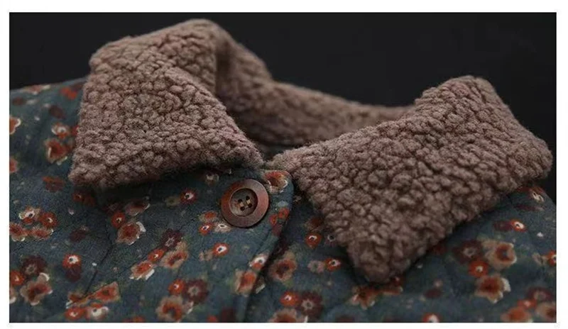 Women's Autumn Winter Cotton-padded Coat NEW Female Single row buckle Floral Jacket Retro Short Leisure Woolen collar Overcoat