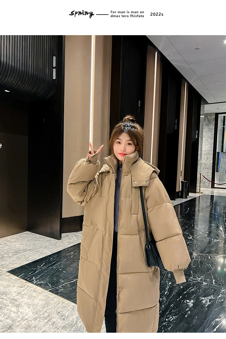 Vielleicht 2025 Korean Jacket Women Winter X-long Parkas Solid Hooded Thicken Warm Female Snow Wear Coat Padded Loose Clothes