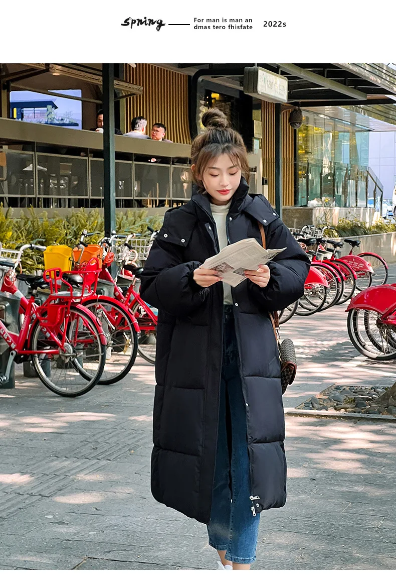 Vielleicht 2025 Korean Jacket Women Winter X-long Parkas Solid Hooded Thicken Warm Female Snow Wear Coat Padded Loose Clothes