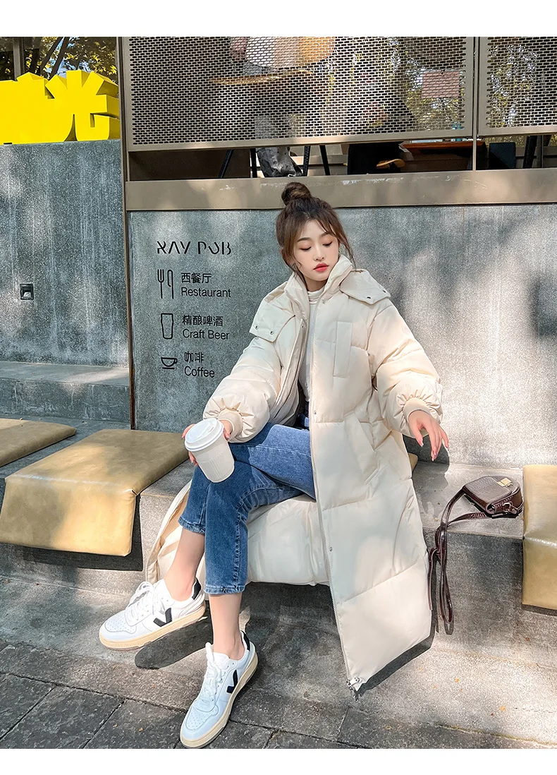 Vielleicht 2025 Korean Jacket Women Winter X-long Parkas Solid Hooded Thicken Warm Female Snow Wear Coat Padded Loose Clothes