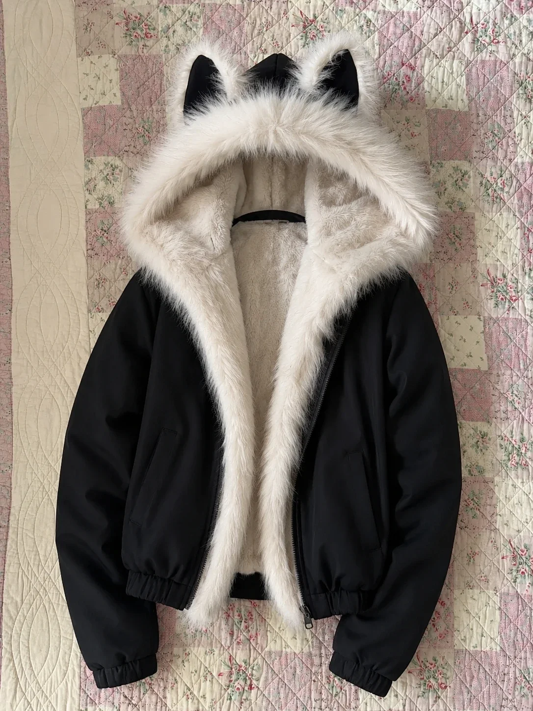 American Vintage Faux Fur Parka Women Y2K Retro Cotton‑padded Coat Wind Resistant Korean Style Warm Casual Winter Outerwear
