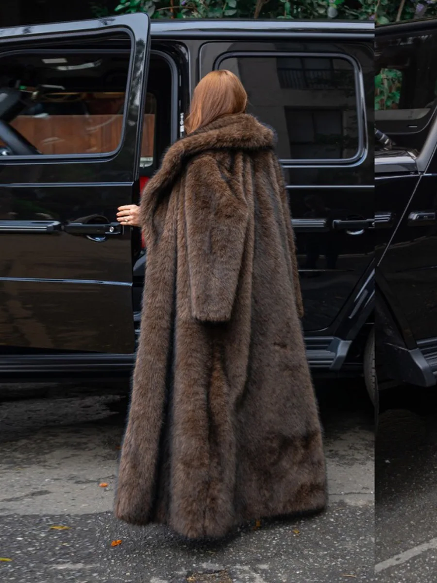 Winter Hooded Faux Fur Overcoat Women Casual Luxury Long Sleeve Fluffy Coat Female Thicken Warm Loose High Quality Outwears