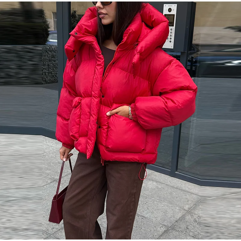 Solid Color Hooded Padded Coats Women Loose Zipper Single-breasted Pockets Thicken Jackets 2026 New Ladies Winter Casual Outwear