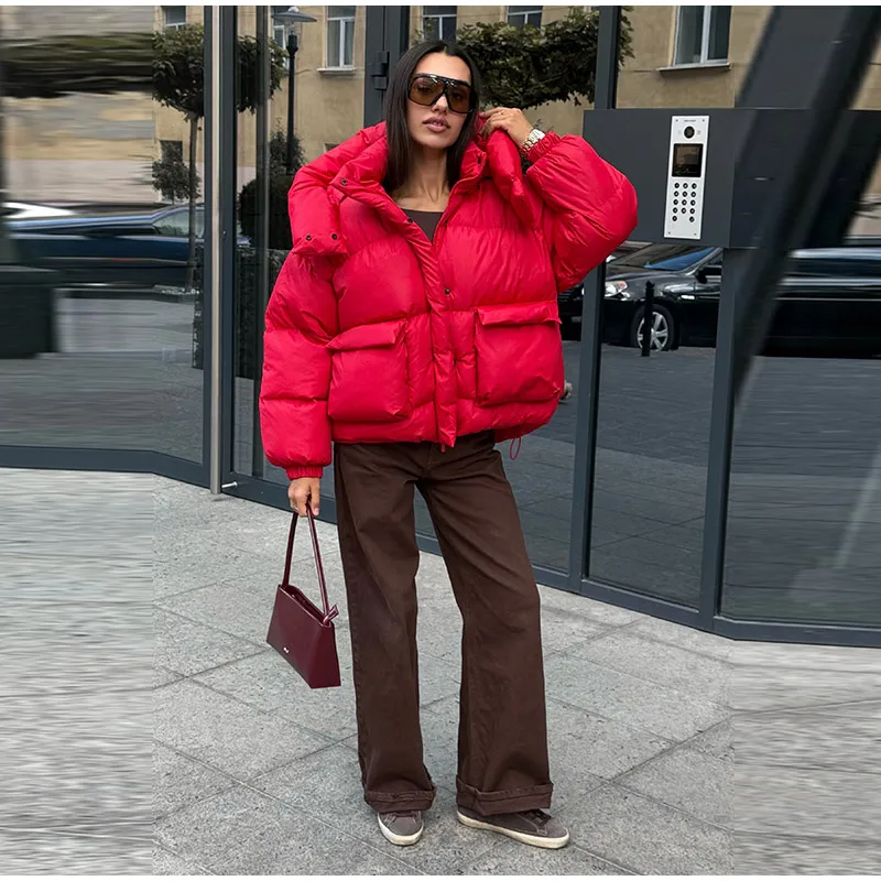 Solid Color Hooded Padded Coats Women Loose Zipper Single-breasted Pockets Thicken Jackets 2026 New Ladies Winter Casual Outwear