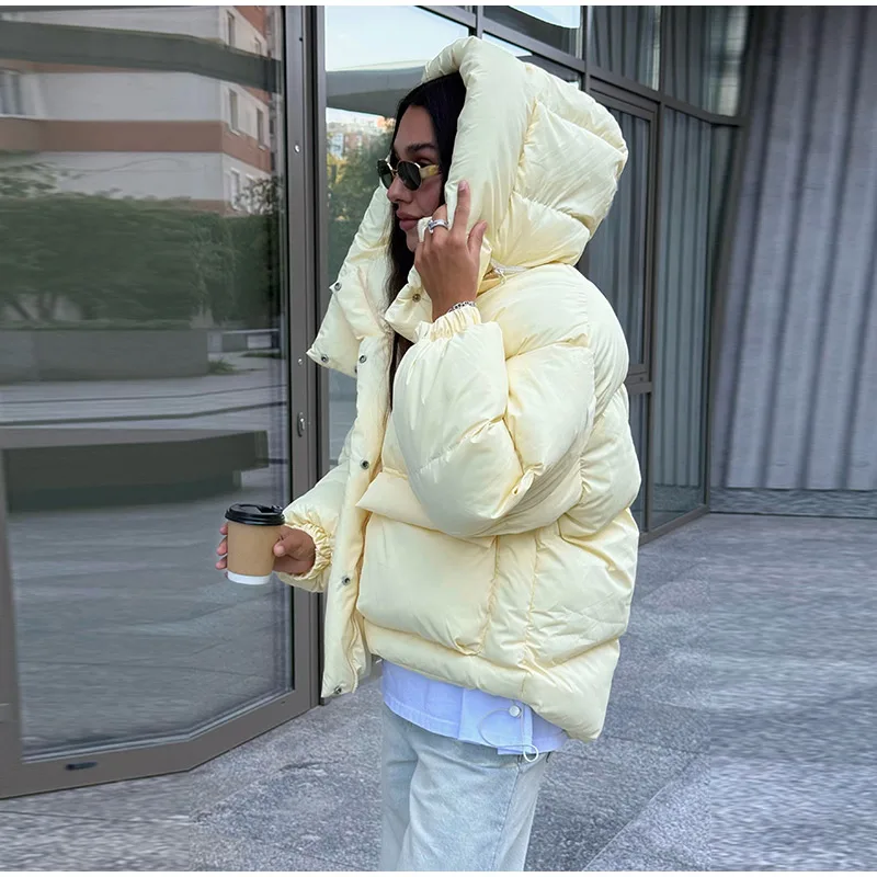 Solid Color Hooded Padded Coats Women Loose Zipper Single-breasted Pockets Thicken Jackets 2026 New Ladies Winter Casual Outwear