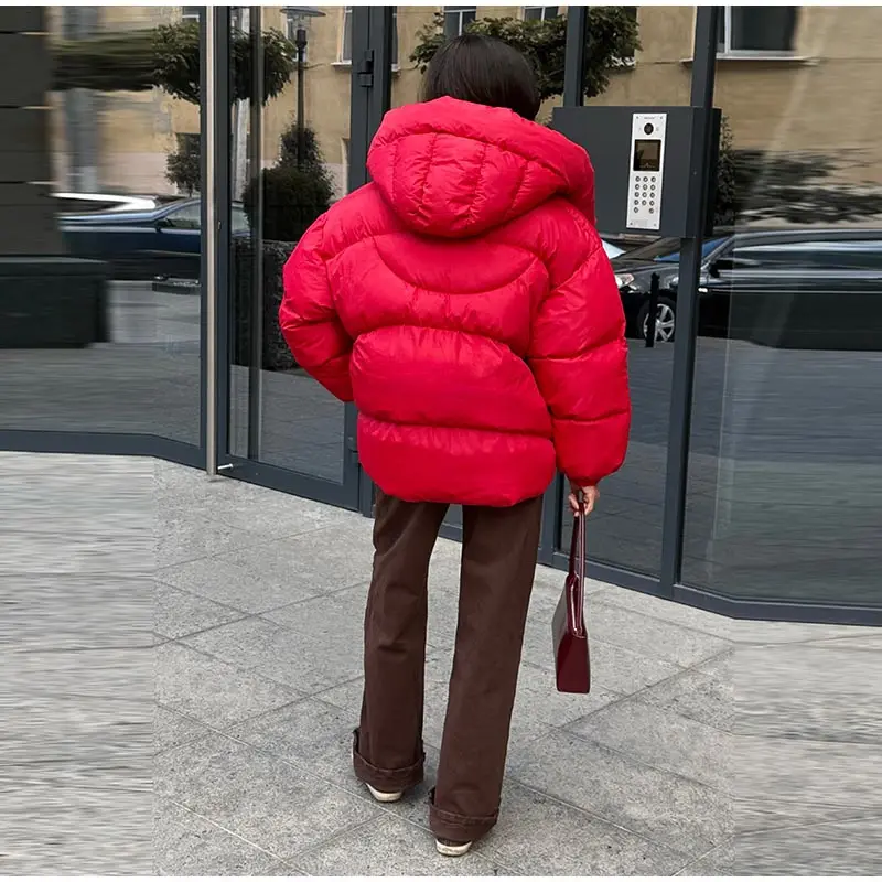 Solid Color Hooded Padded Coats Women Loose Zipper Single-breasted Pockets Thicken Jackets 2026 New Ladies Winter Casual Outwear