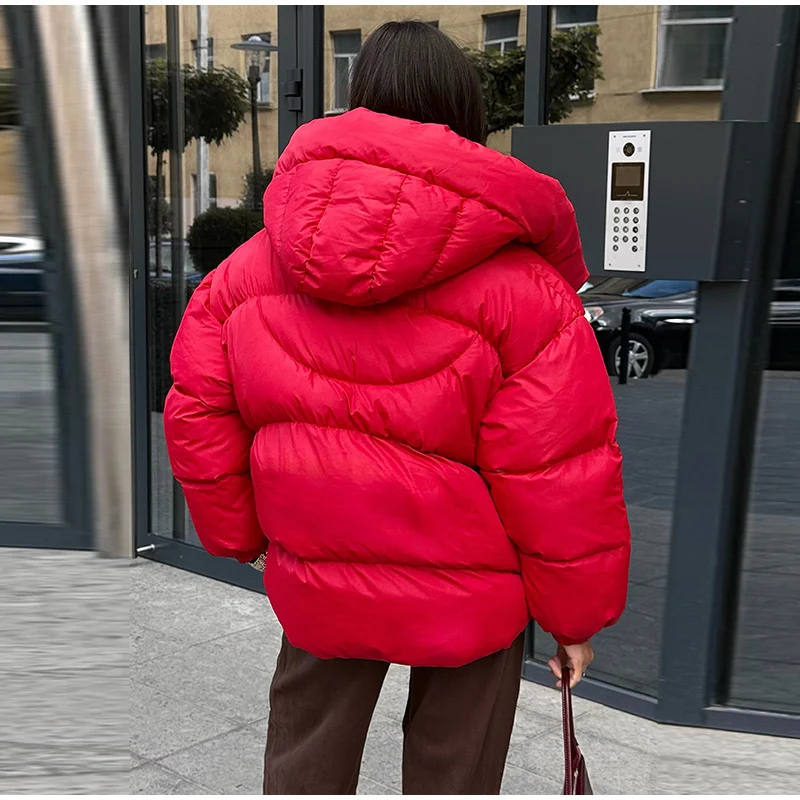 Solid Color Hooded Padded Coats Women Loose Zipper Single-breasted Pockets Thicken Jackets 2026 New Ladies Winter Casual Outwear