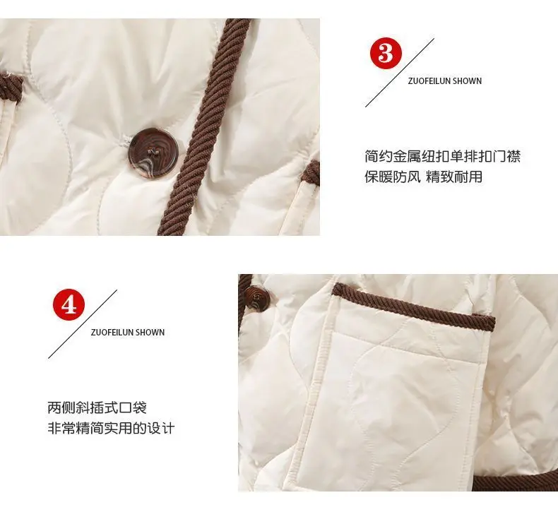 2026 Female Padded Jacket New Korean Loose Flip Collar Corduroy Diamond Grid Jacket Women Winter Short Lightweight Cotton Coat