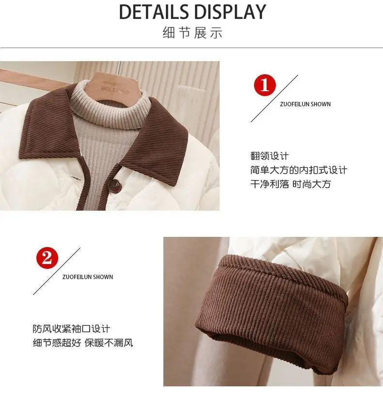 2026 Female Padded Jacket New Korean Loose Flip Collar Corduroy Diamond Grid Jacket Women Winter Short Lightweight Cotton Coat