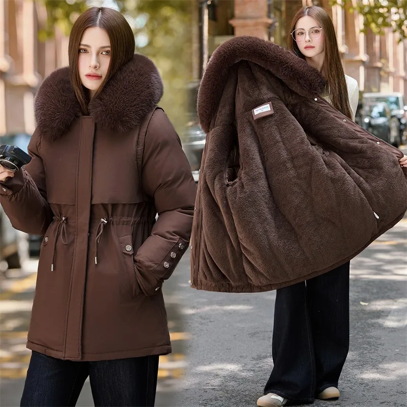 2026 Winter Jacket Coat New Women Parkas Clothes Long Coat Wool Liner Hooded Jacket Fur Collar Thick Warm Snow Female Outerwear