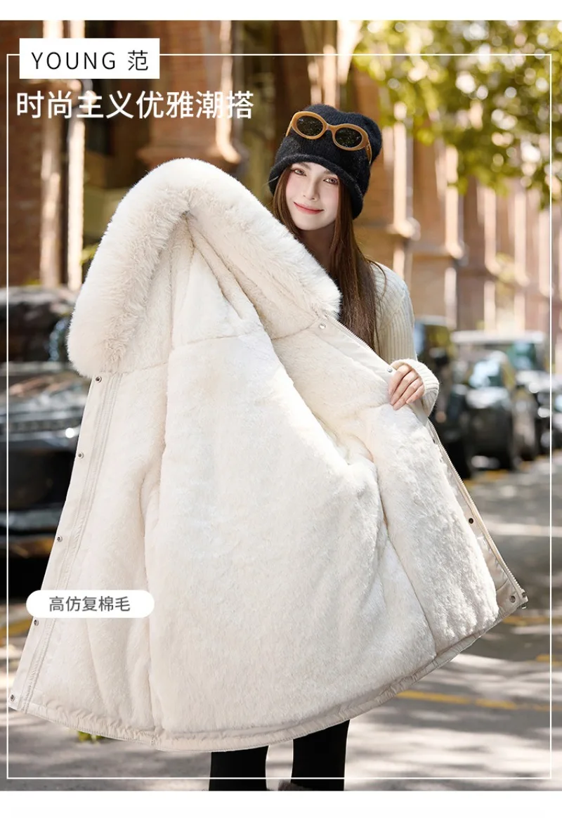 2026 Winter Jacket Coat New Women Parkas Clothes Long Coat Wool Liner Hooded Jacket Fur Collar Thick Warm Snow Female Outerwear
