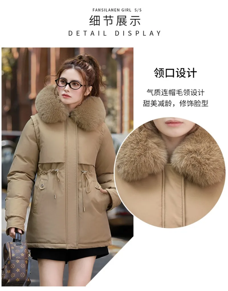 2026 Winter Jacket Coat New Women Parkas Clothes Long Coat Wool Liner Hooded Jacket Fur Collar Thick Warm Snow Female Outerwear