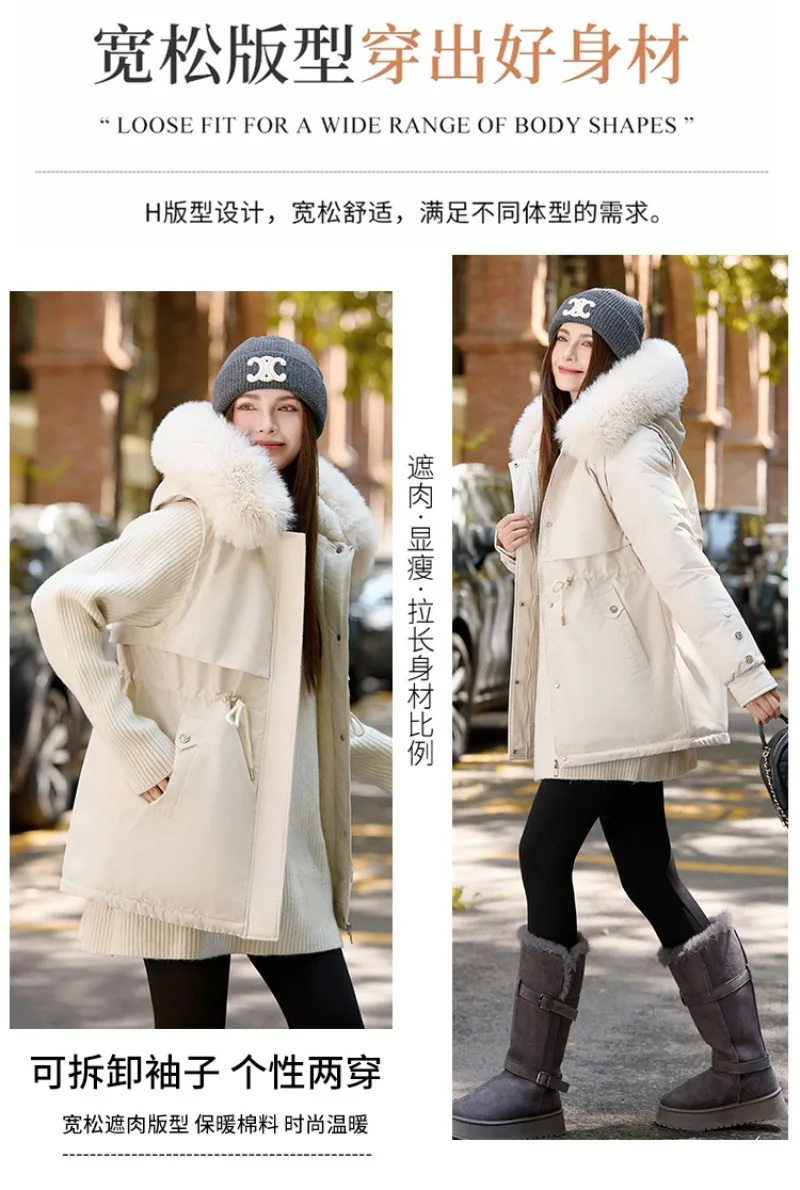 2026 Winter Jacket Coat New Women Parkas Clothes Long Coat Wool Liner Hooded Jacket Fur Collar Thick Warm Snow Female Outerwear