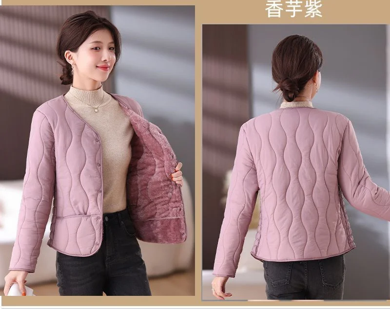 Cotton-Padded Jacket Women Middle-aged Autumn Winter New Plus Velvet Coat Female Thicken Warm Casual Parkas Outerwear Ladies Top