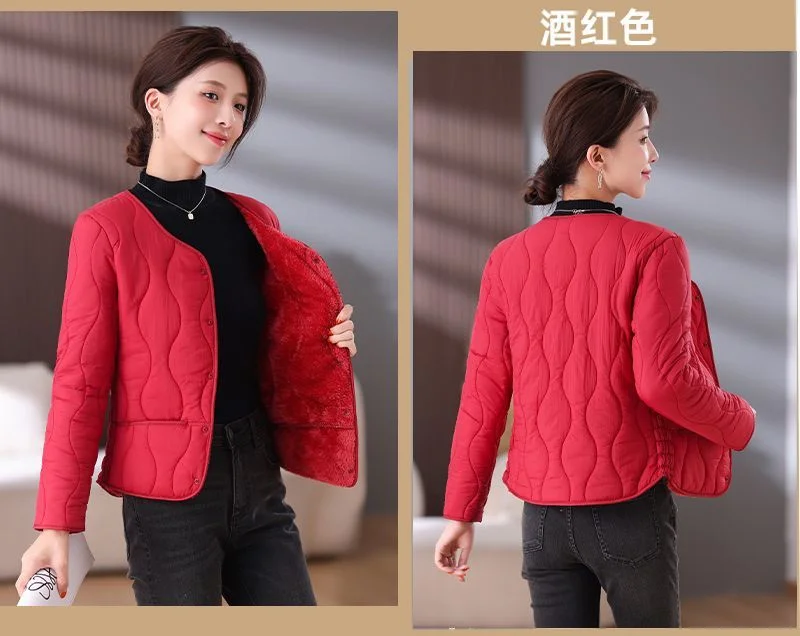 Cotton-Padded Jacket Women Middle-aged Autumn Winter New Plus Velvet Coat Female Thicken Warm Casual Parkas Outerwear Ladies Top