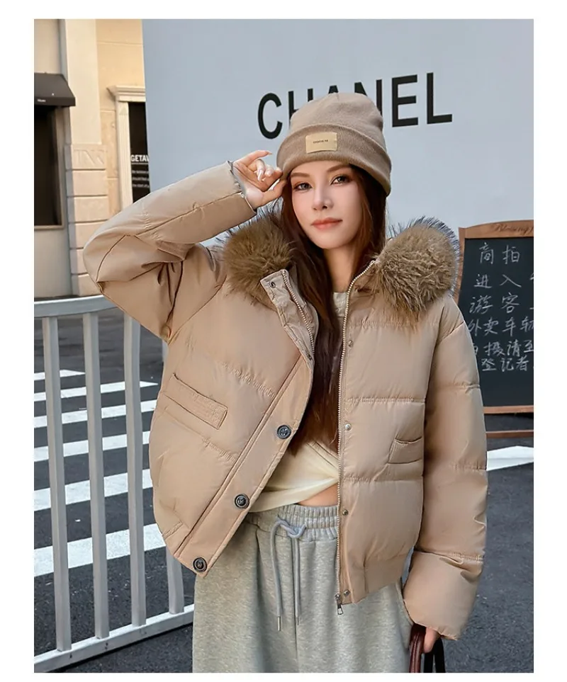 Autumn Winter 2026 New Women's Cotton Padded Jacket Fur Collar Zipper Warm Thicken Coat  Hooded Parkas Jacket Female Outwears