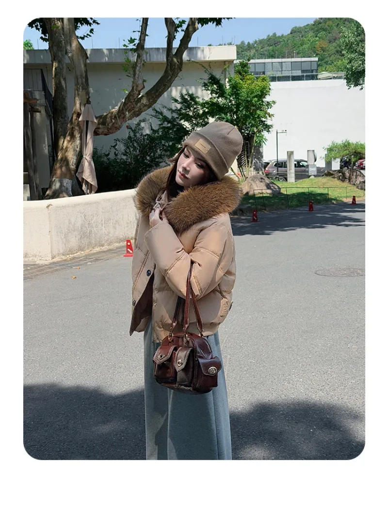 Autumn Winter 2026 New Women's Cotton Padded Jacket Fur Collar Zipper Warm Thicken Coat  Hooded Parkas Jacket Female Outwears