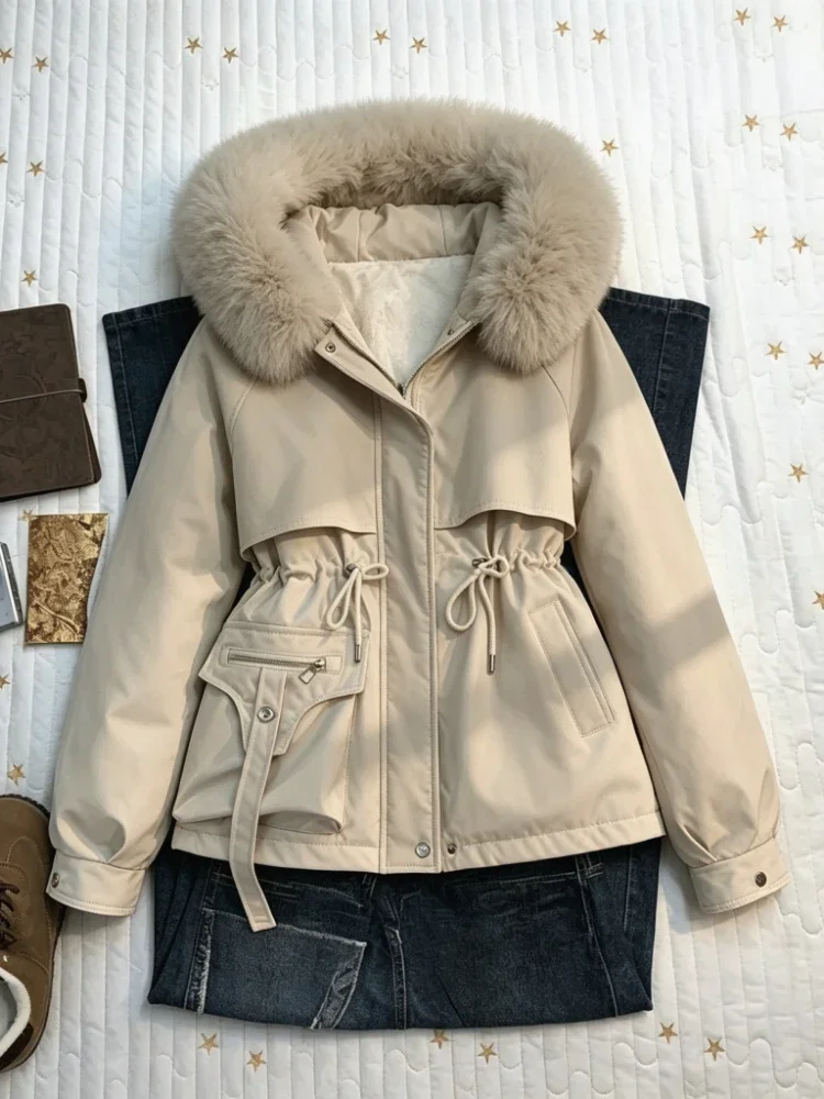 American Vintage Workwear Short Padded Coat Women Thick Warm Zipper Autumn Winter Street Chic Ladies Outer Jackets