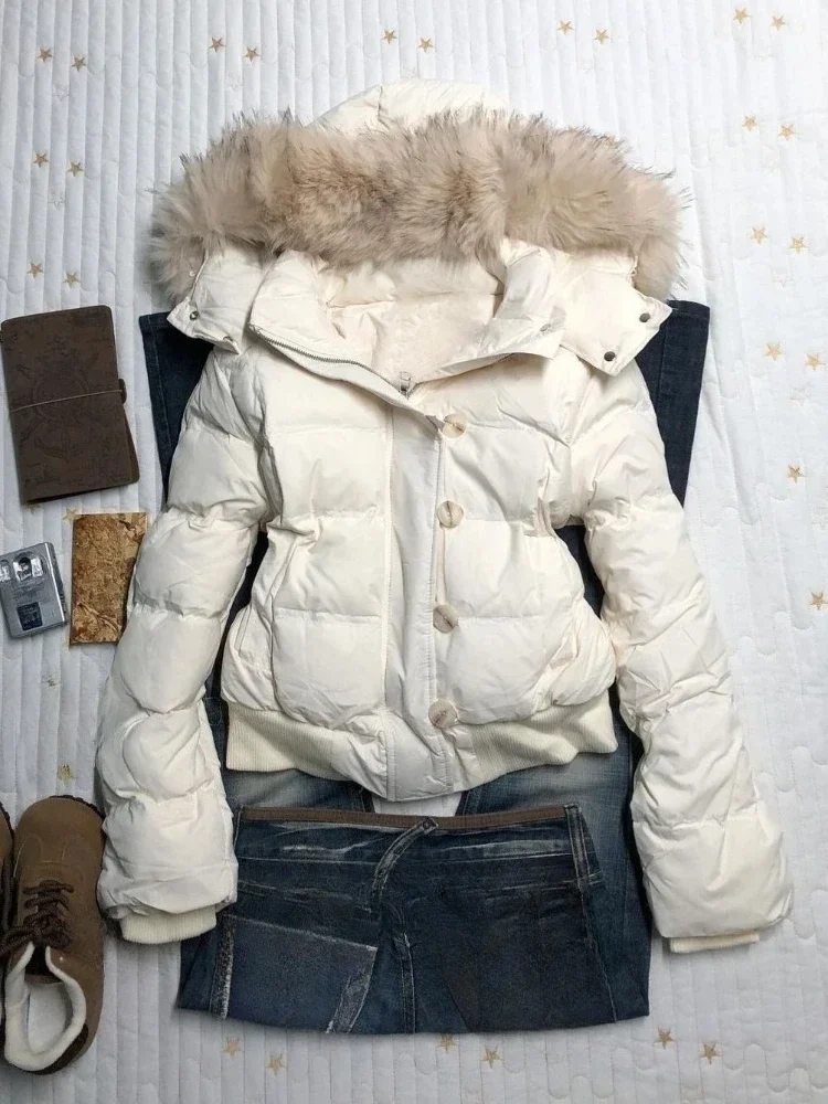 American Vintage Workwear Short Padded Coat Women Thick Warm Zipper Autumn Winter Street Chic Ladies Outer Jackets
