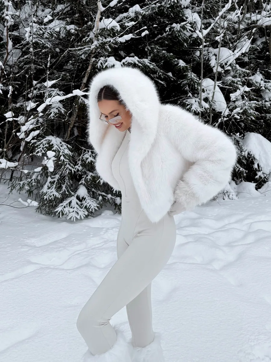 Winter Luxurious Faux Fur Hooded Jacket Coat Women Long Sleeve Faux Fur Plush Jacket Female High Quality Casual Warm Outerwears