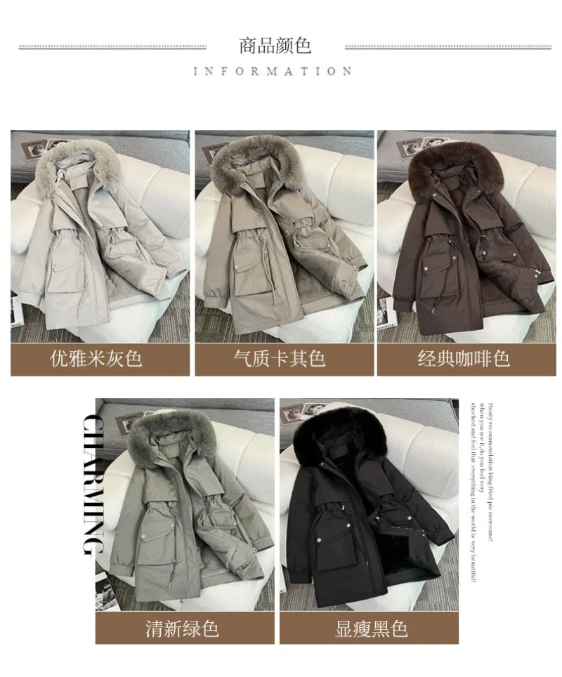 2026 Winter Women fleece Jacket Cotton Padded Jacket Thick Parka Fur Collar Mid Long Coat Warm Hooded Snow Wear Female Outerwear