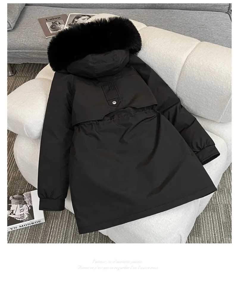 2026 Winter Women fleece Jacket Cotton Padded Jacket Thick Parka Fur Collar Mid Long Coat Warm Hooded Snow Wear Female Outerwear