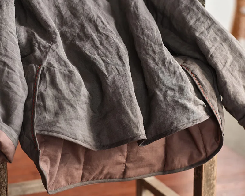 Women Loose Ramie Padded Tops Parkas Ladies Irregular Warm Winter Coat Female 2022 Loose Solid Color Vintage Parkas