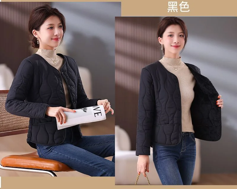 Cotton-Padded Jacket Women Middle-aged Autumn Winter New Plus Velvet Coat Female Thicken Warm Casual Parkas Outerwear Ladies Top