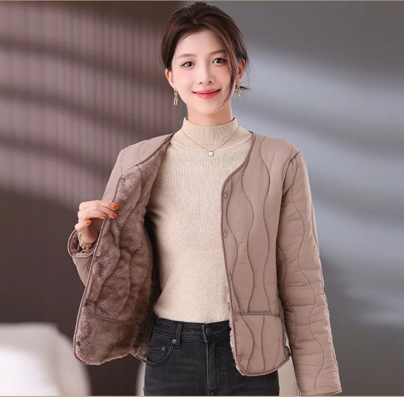 Cotton-Padded Jacket Women Middle-aged Autumn Winter New Plus Velvet Coat Female Thicken Warm Casual Parkas Outerwear Ladies Top