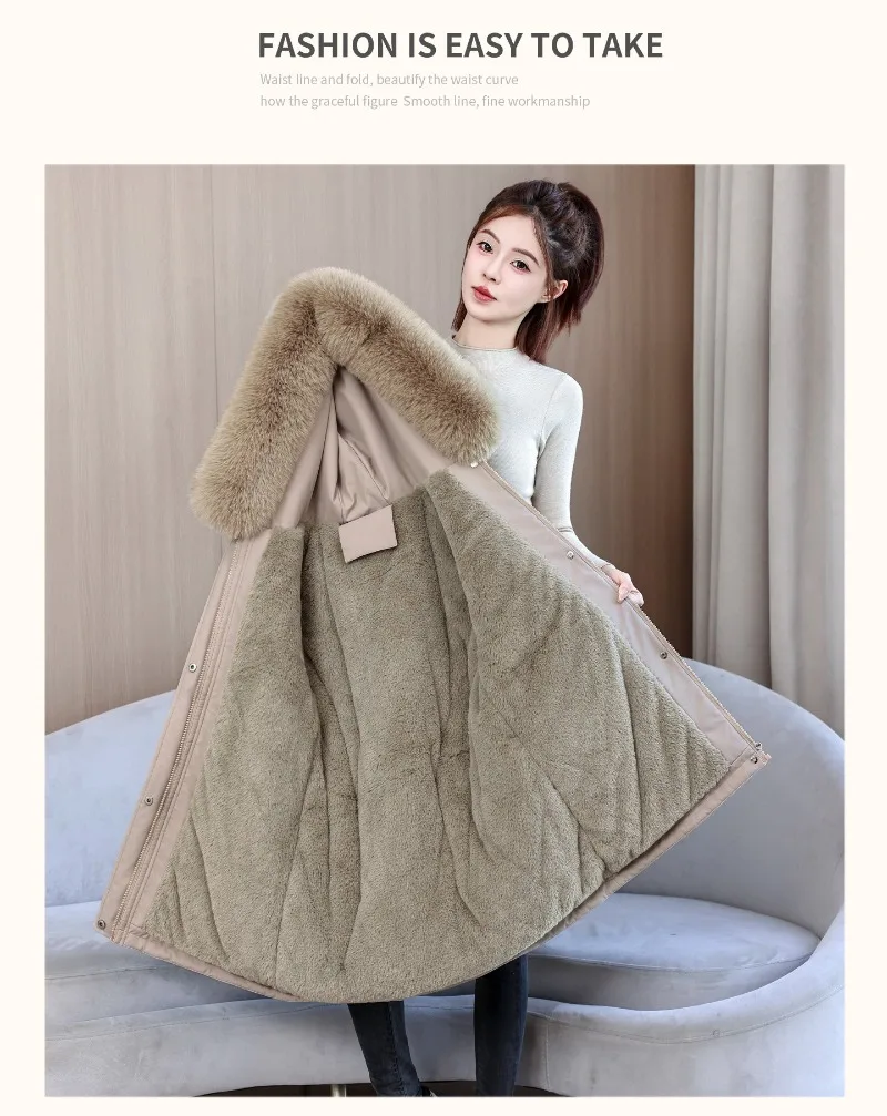 2026 Fashion Women's Winter Parkas Down Cotton-padded Jacket Fleece Thicken Warm Fur Collar Hooded Coats Female Loose Outerwear