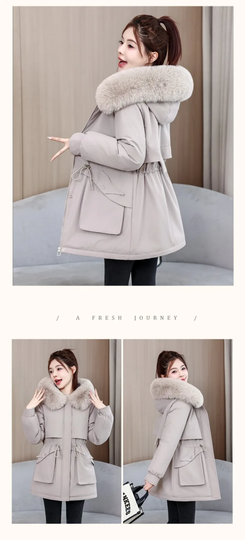 2026 Fashion Women's Winter Parkas Down Cotton-padded Jacket Fleece Thicken Warm Fur Collar Hooded Coats Female Loose Outerwear