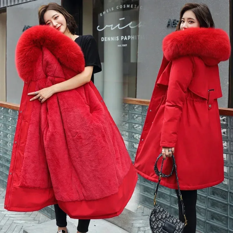 Winter Jacket 2026 New Women Parka Clothes Long Coat Wool Liner Hooded Jacket Fur Collar Thick Warm Snow Wear Padded Parka