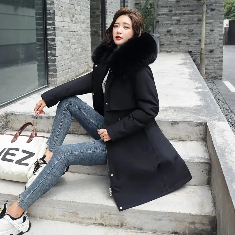 Winter Jacket 2026 New Women Parka Clothes Long Coat Wool Liner Hooded Jacket Fur Collar Thick Warm Snow Wear Padded Parka