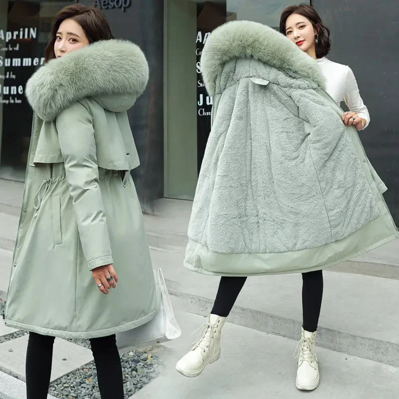 Winter Jacket 2026 New Women Parka Clothes Long Coat Wool Liner Hooded Jacket Fur Collar Thick Warm Snow Wear Padded Parka