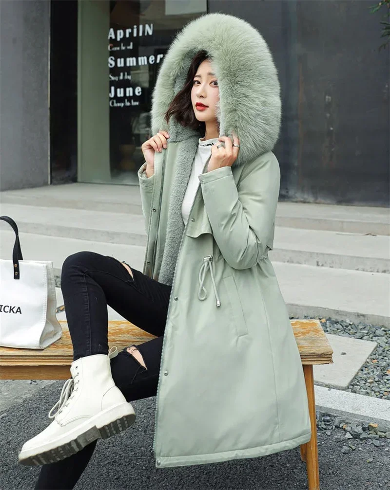 Winter Jacket 2026 New Women Parka Clothes Long Coat Wool Liner Hooded Jacket Fur Collar Thick Warm Snow Wear Padded Parka