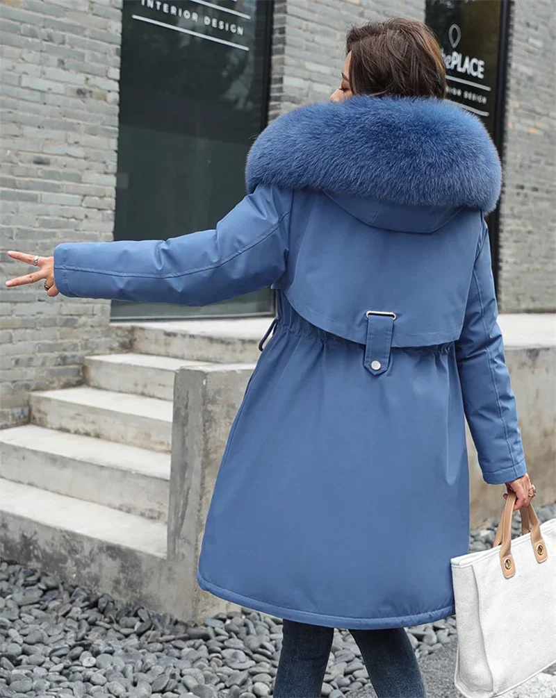 Winter Jacket 2026 New Women Parka Clothes Long Coat Wool Liner Hooded Jacket Fur Collar Thick Warm Snow Wear Padded Parka