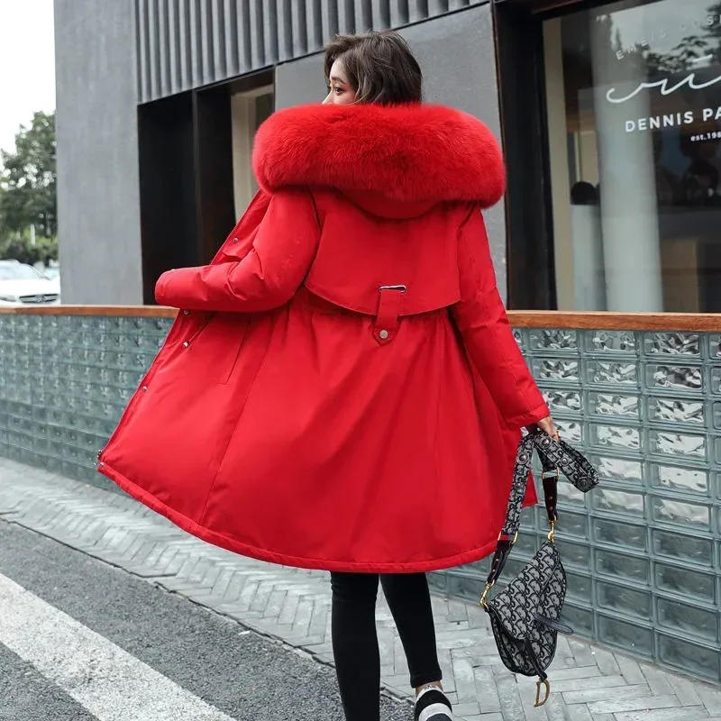 Winter Jacket 2026 New Women Parka Clothes Long Coat Wool Liner Hooded Jacket Fur Collar Thick Warm Snow Wear Padded Parka