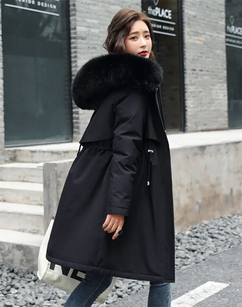 Winter Jacket 2026 New Women Parka Clothes Long Coat Wool Liner Hooded Jacket Fur Collar Thick Warm Snow Wear Padded Parka