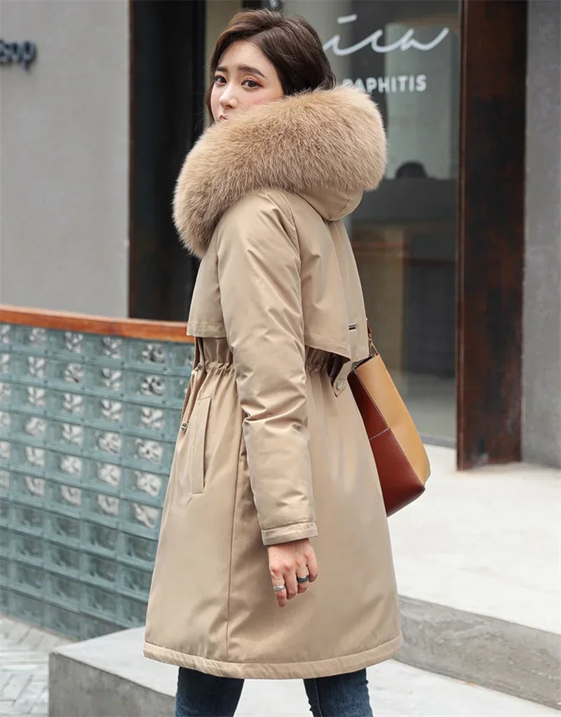 Winter Jacket 2026 New Women Parka Clothes Long Coat Wool Liner Hooded Jacket Fur Collar Thick Warm Snow Wear Padded Parka