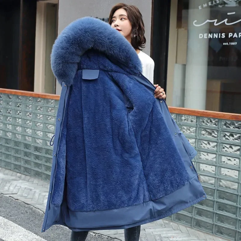 Winter Jacket 2026 New Women Parka Clothes Long Coat Wool Liner Hooded Jacket Fur Collar Thick Warm Snow Wear Padded Parka