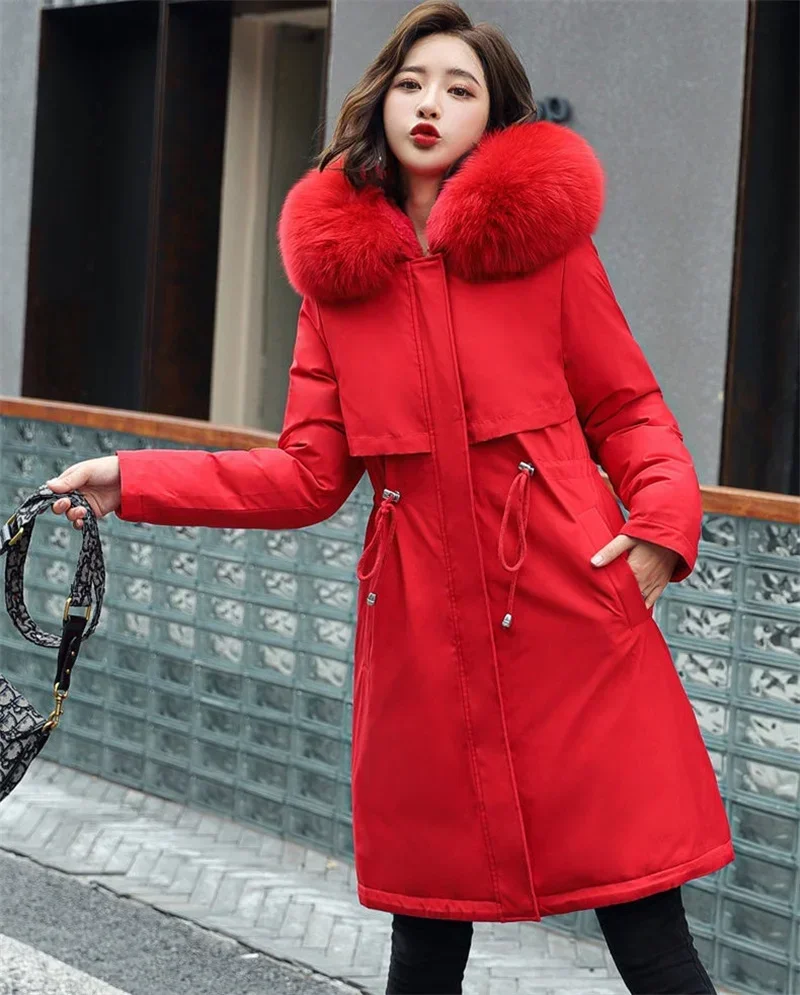 Winter Jacket 2026 New Women Parka Clothes Long Coat Wool Liner Hooded Jacket Fur Collar Thick Warm Snow Wear Padded Parka