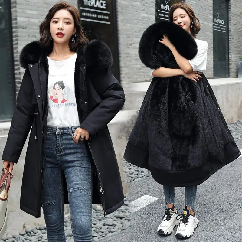 Winter Jacket 2026 New Women Parka Clothes Long Coat Wool Liner Hooded Jacket Fur Collar Thick Warm Snow Wear Padded Parka