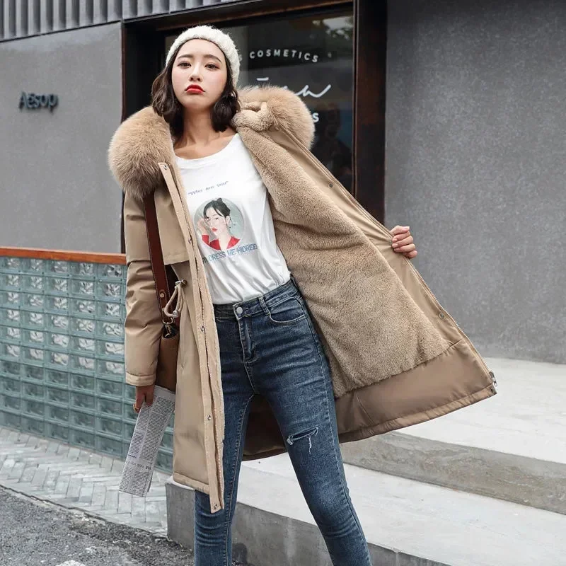 Winter Jacket 2026 New Women Parka Clothes Long Coat Wool Liner Hooded Jacket Fur Collar Thick Warm Snow Wear Padded Parka