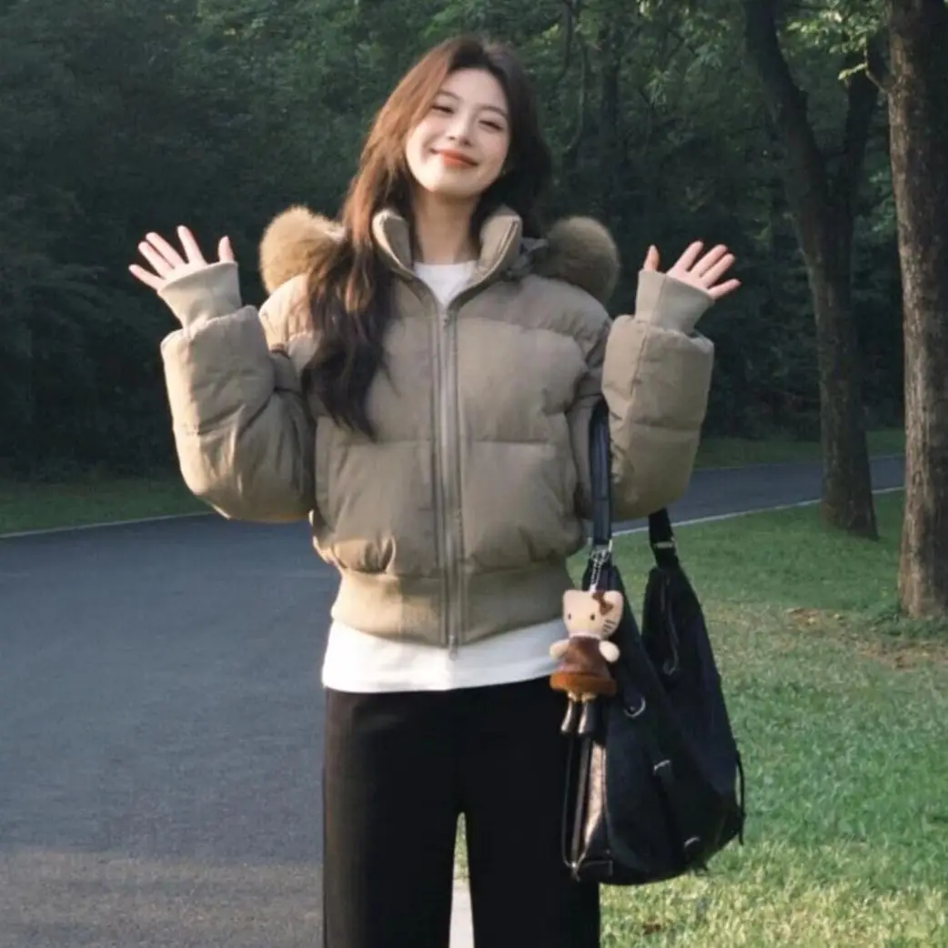 Women's Hooded Long Sleeve Waist-Cinched Puffer Jacket Cotton Y2K Winter 2000S Warm Aesthetic Retro Top Cotton Jacket Clothing