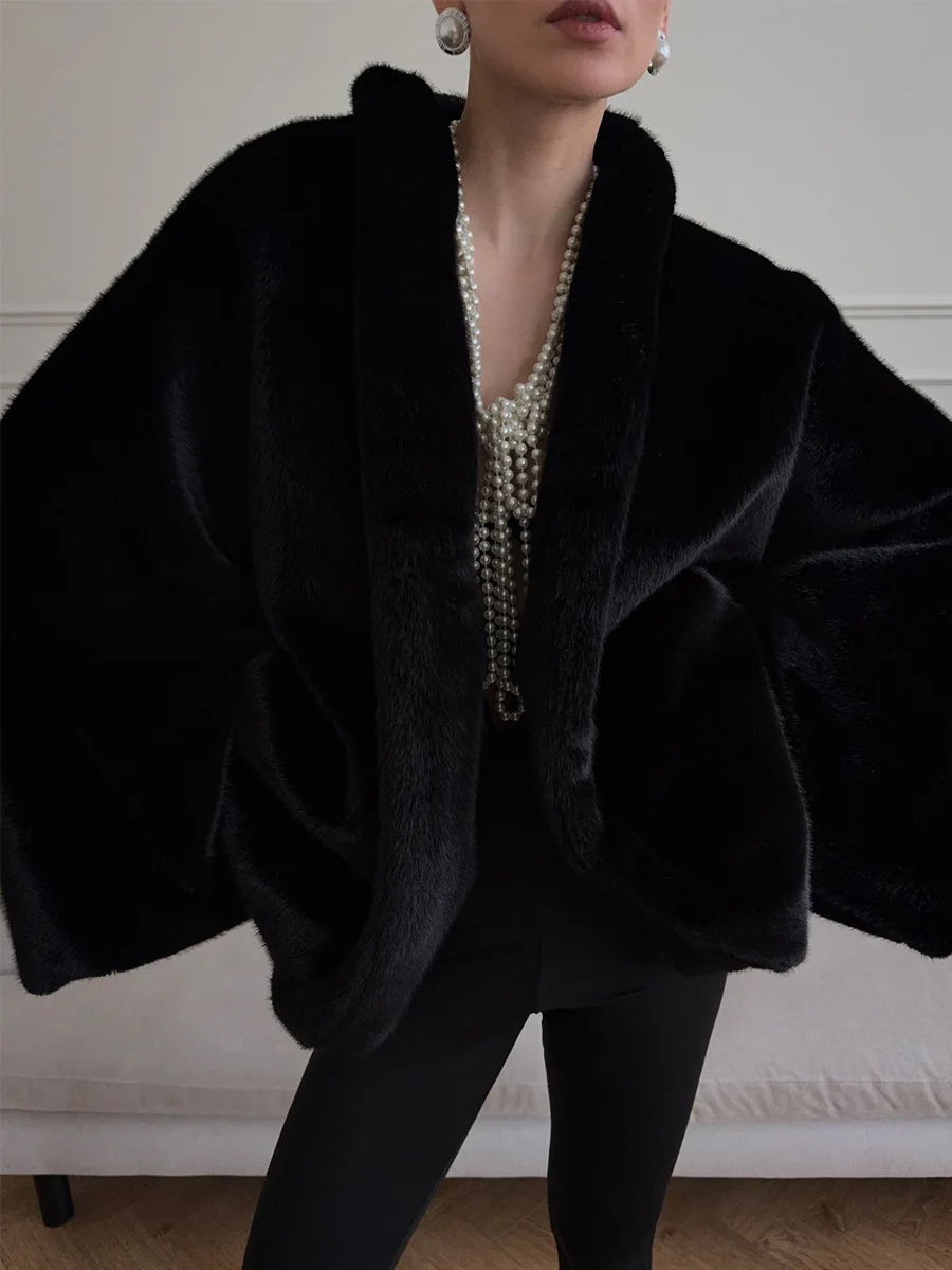 Winter High Quality Soft Fur Jacket Outwears Woman Luxury Solid Lace Up Faux Fur Coat Women Long Sleeve Pockets Loose Thick Coat