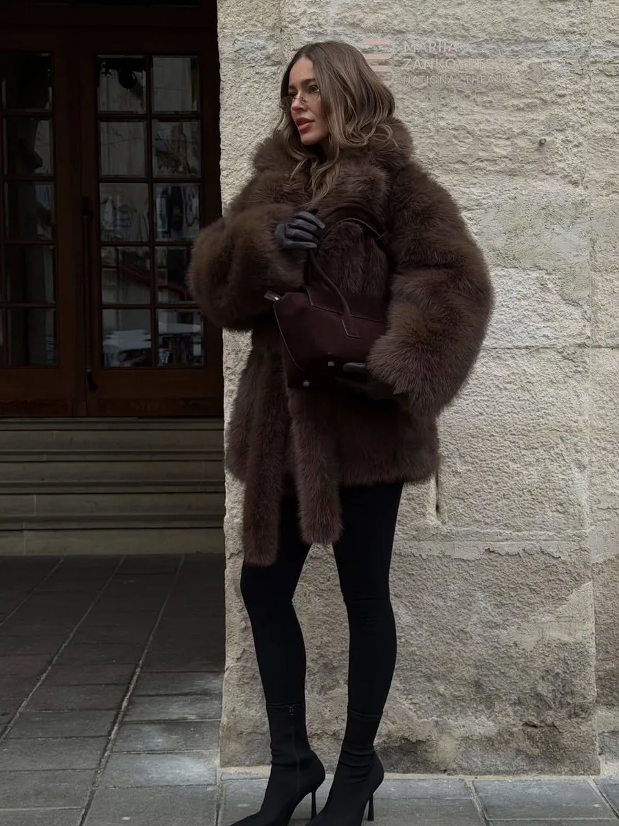 Winter Women High Quality Big Fur Collar Fluffy Imitation Fur Loose Jacket Overcoat Elegant Luxury Thick Warm Faux Fur Jacket