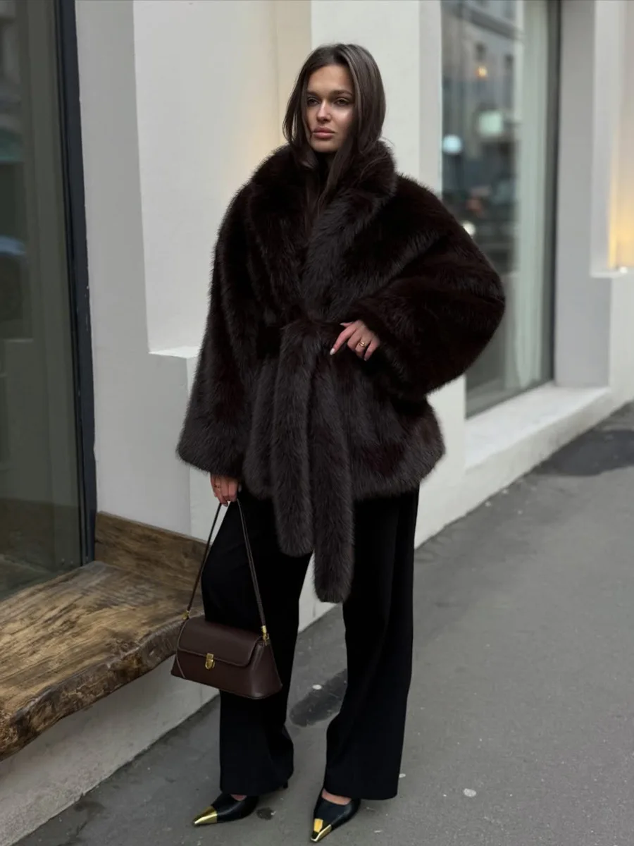 Winter Women High Quality Big Fur Collar Fluffy Imitation Fur Loose Jacket Overcoat Elegant Luxury Thick Warm Faux Fur Jacket