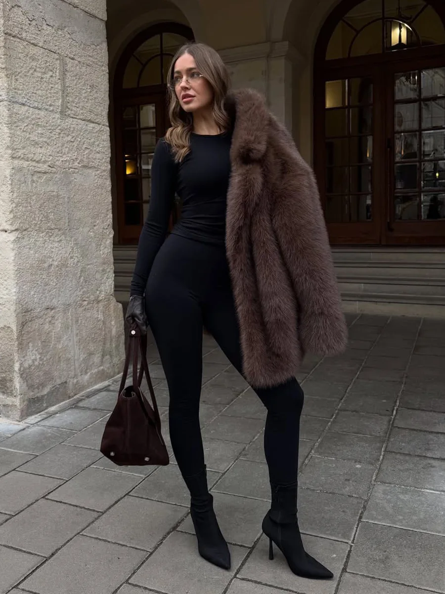 Winter Women High Quality Big Fur Collar Fluffy Imitation Fur Loose Jacket Overcoat Elegant Luxury Thick Warm Faux Fur Jacket